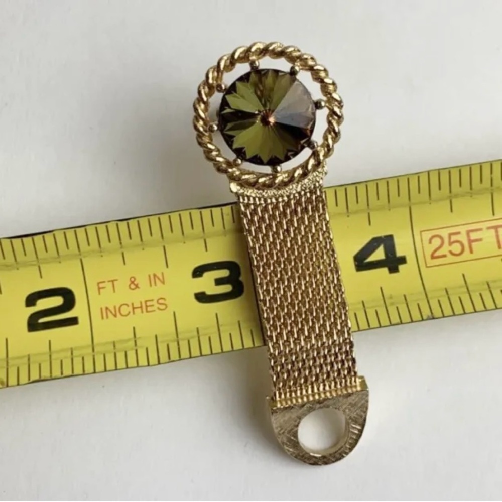 Vintage Watermelon Rivoli Cufflinks Tie Tack Gold Tone Mesh Wrap Around Cuff - Picture 5 of 6